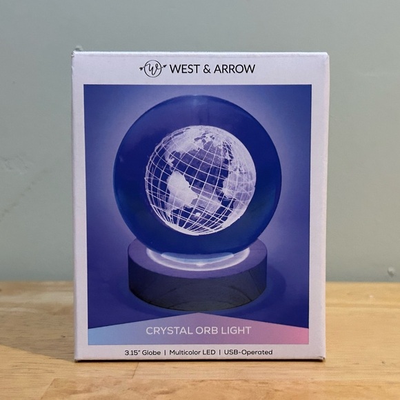 West & Arrow Earth Crystal Orb Light + Wood Base. USB Powered. New In Box. - Picture 1 of 9